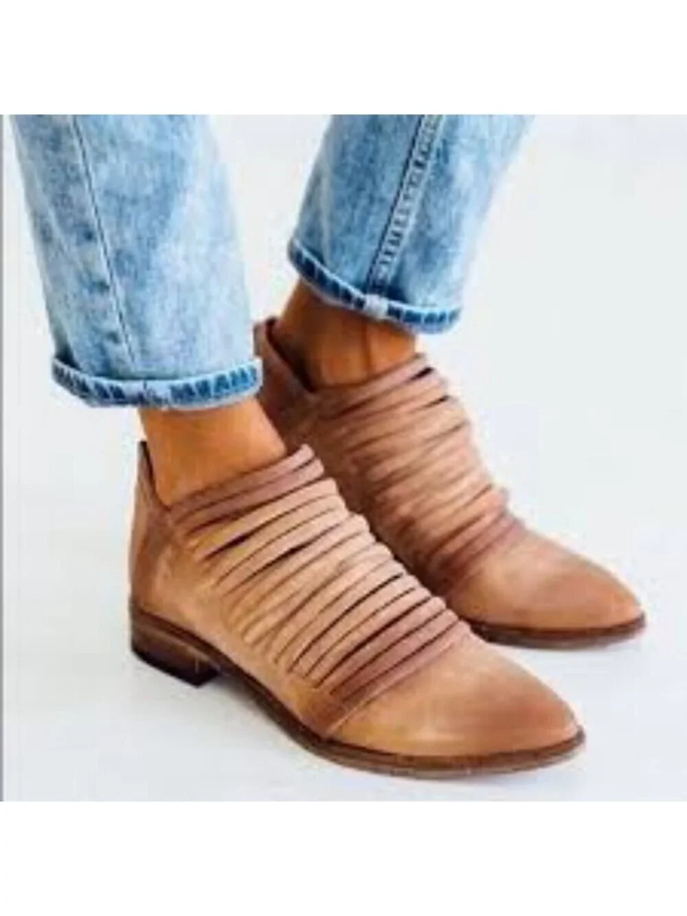 Free People Lost Valley Sliced Leather Booties Tan 38
